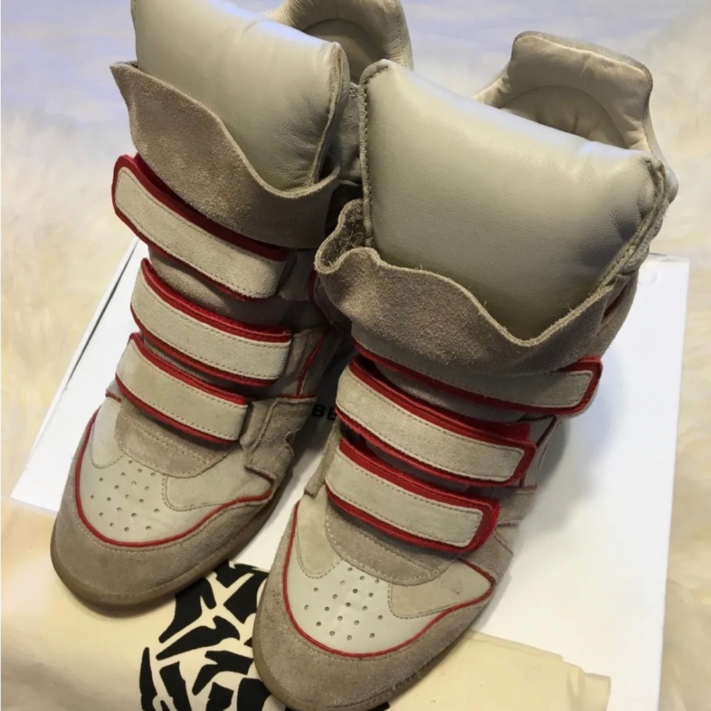 Isabel Marant Bekket Red High-top Suede Tony's Wila Wedge Sneakers 40/10